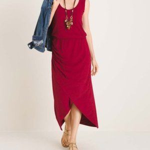 Precious Chico’s Deep Cherry Wrap Hem Elastic Waist Maxi Dress Sz 12 (Ch…
